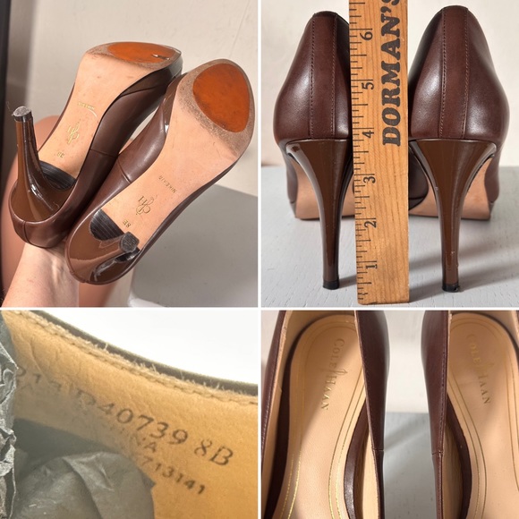 Cole Haan brown leather pumps platform buckle VG cond office interview work 8 - Picture 4 of 7